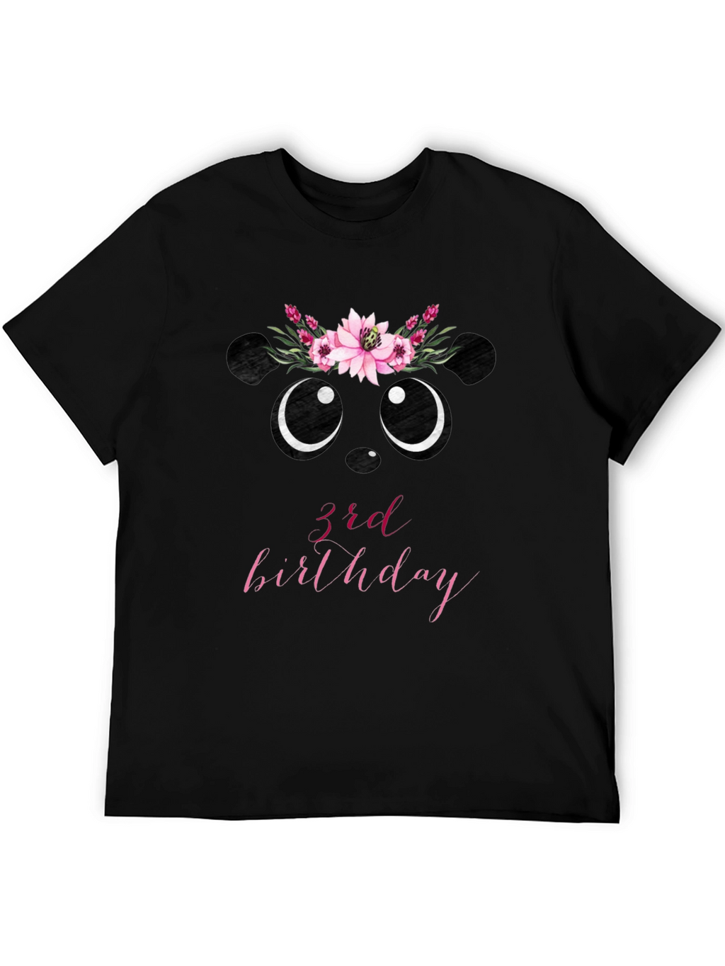 3rd Birthday Panda Bear Floral Wreath T-Shirt