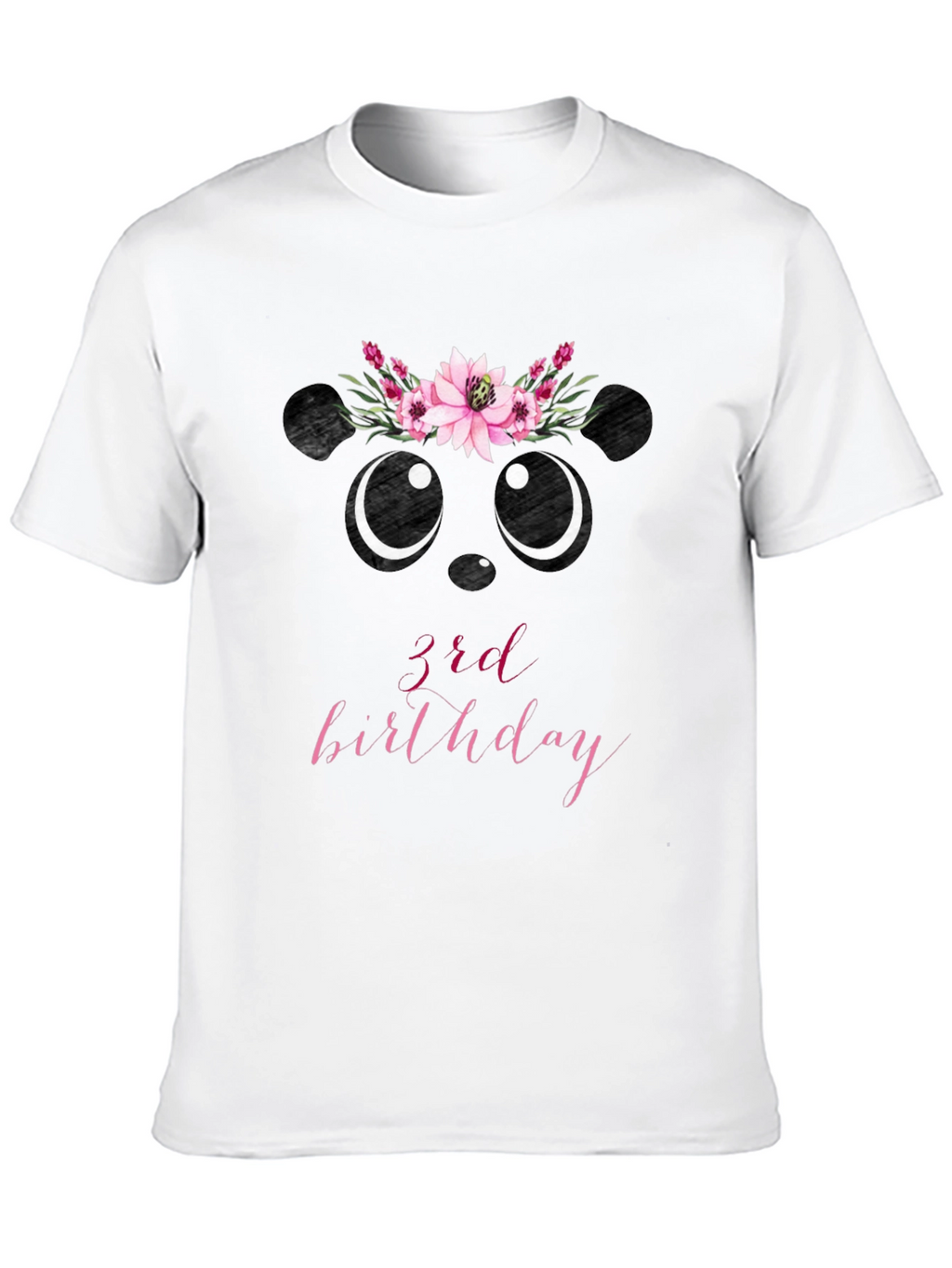 3rd Birthday Panda Bear Floral Wreath T-Shirt