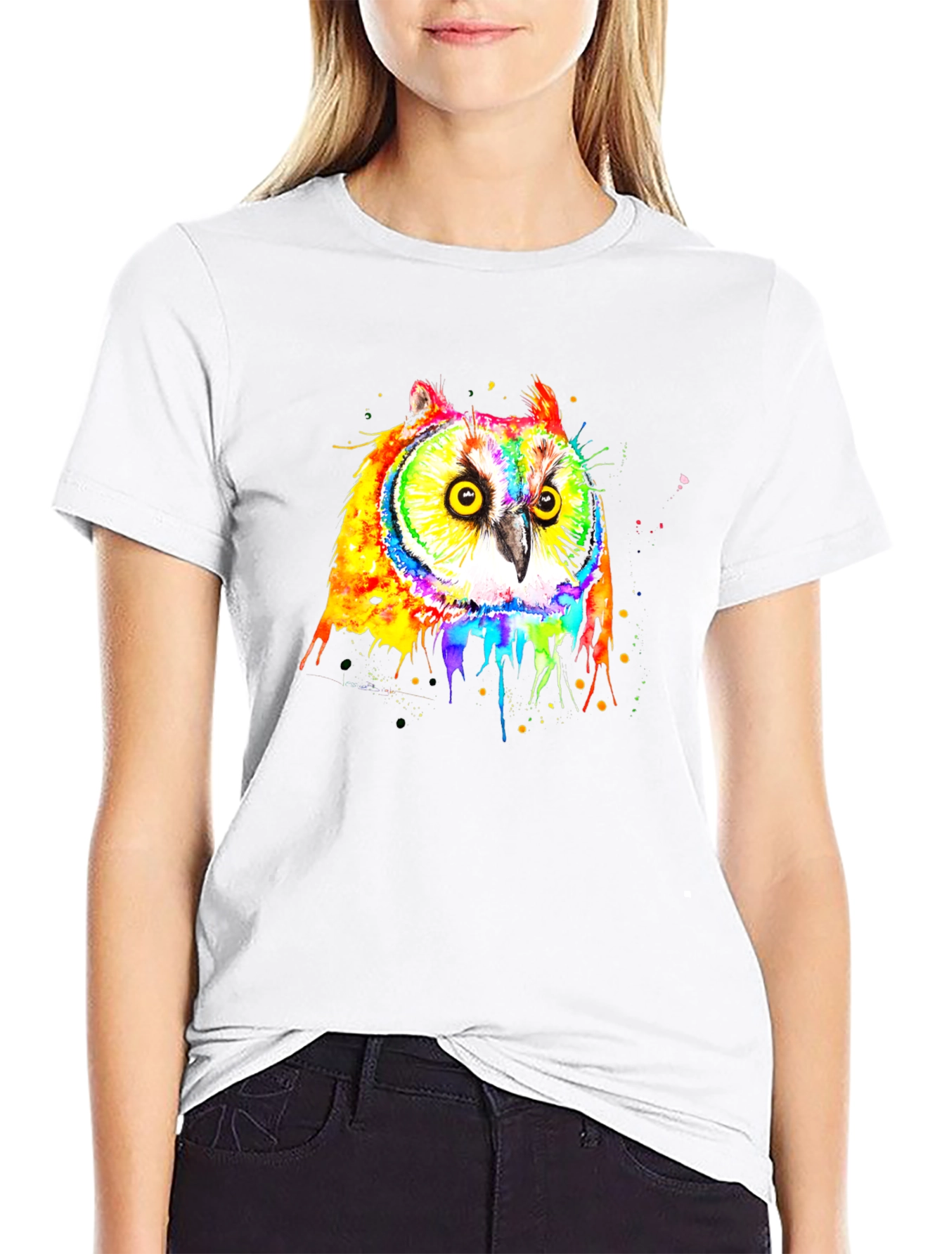 Rainbow Owl Graphic Black T-Shirt