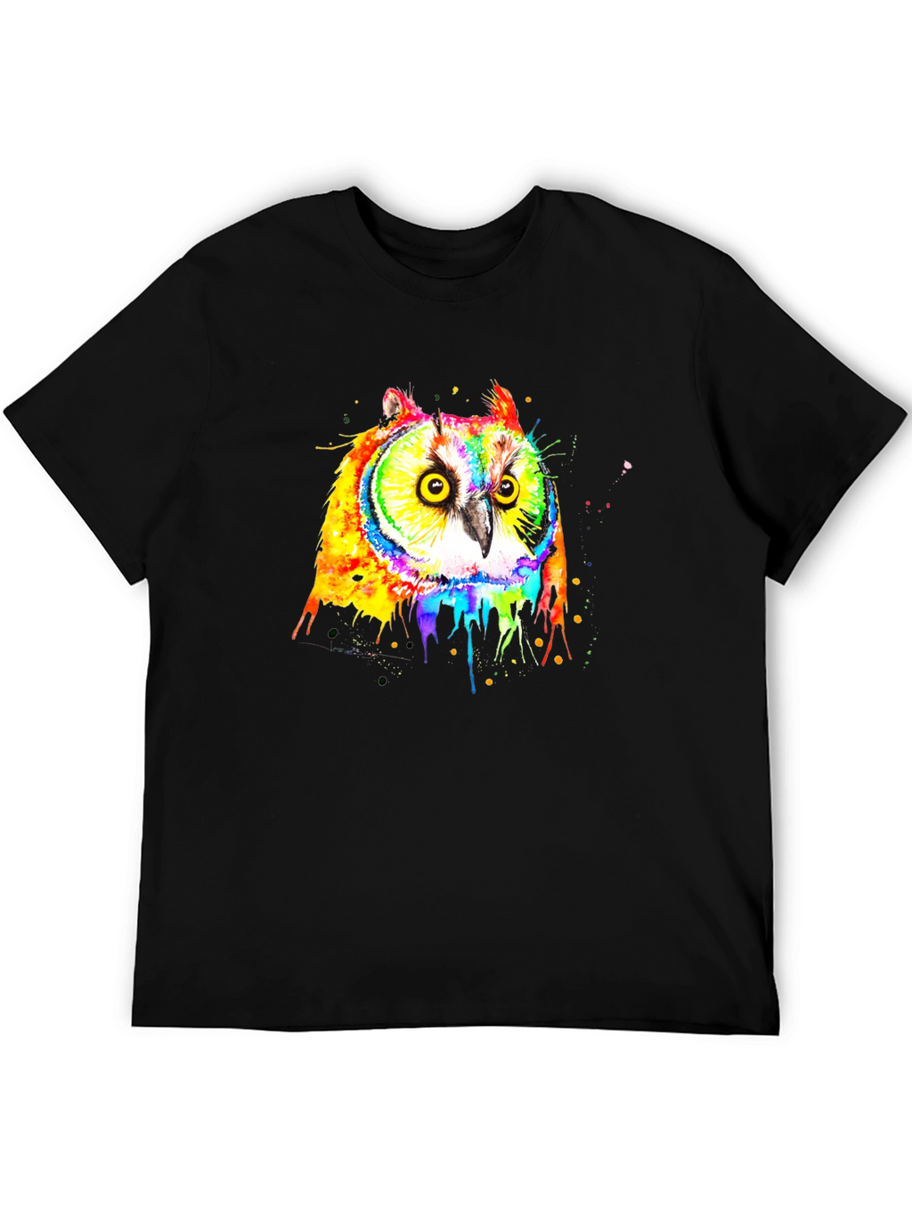 Rainbow Owl Graphic Black T-Shirt