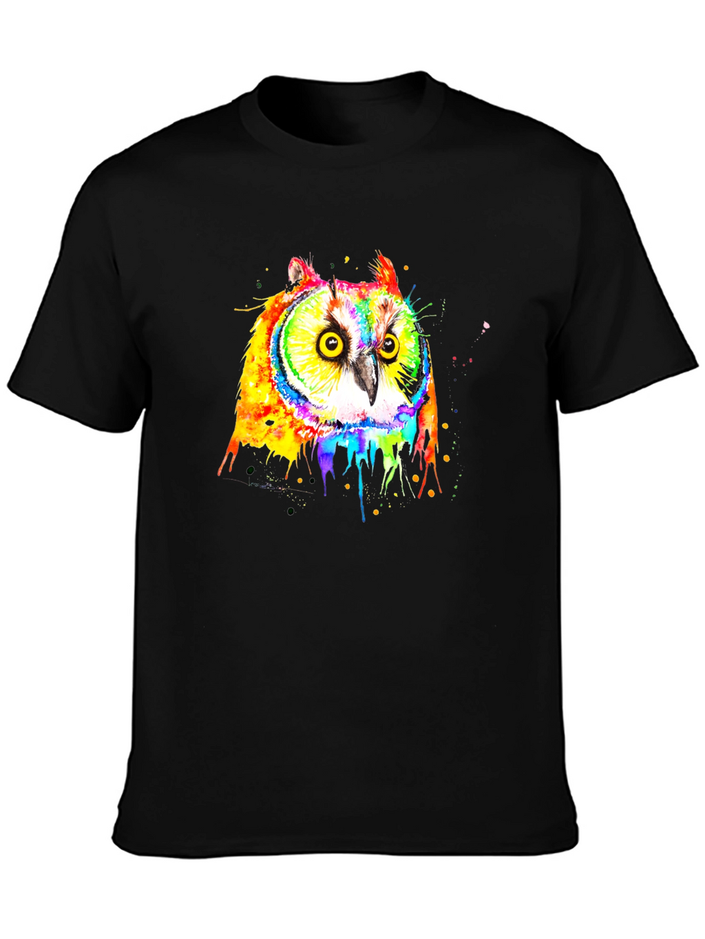 Rainbow Owl Graphic Black T-Shirt