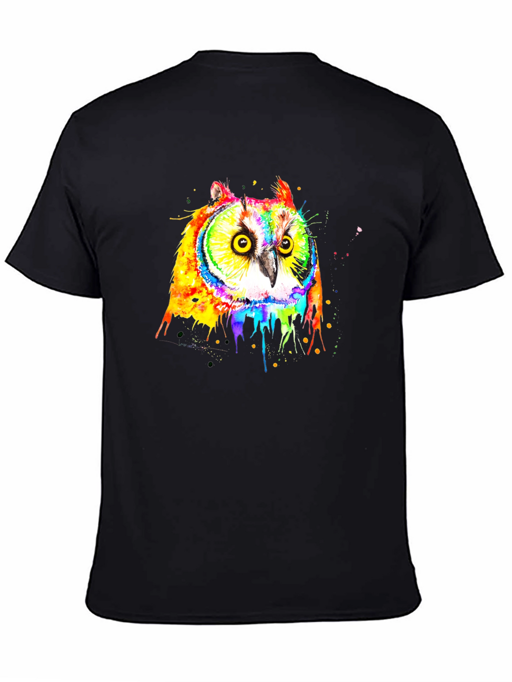 Rainbow Owl Graphic Black T-Shirt
