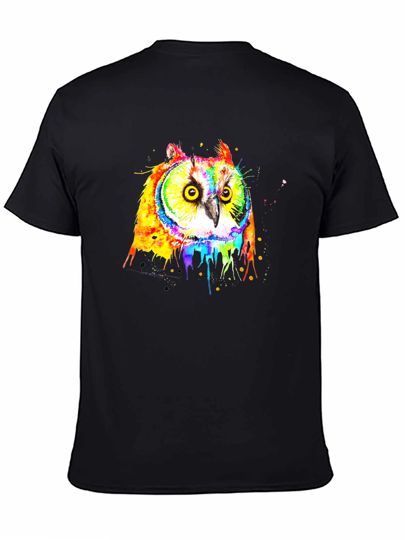 Rainbow Owl Graphic Black T-Shirt