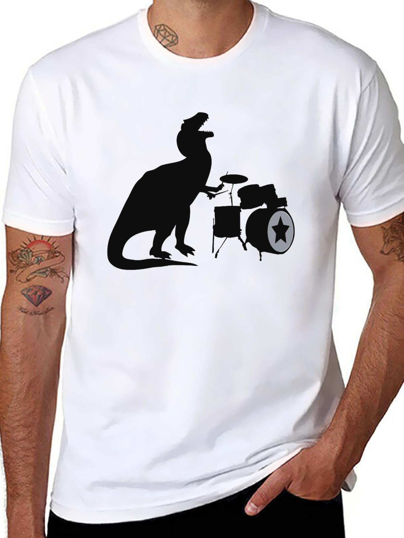 Dino Drummer Graphic Tee - Rock & Roar!