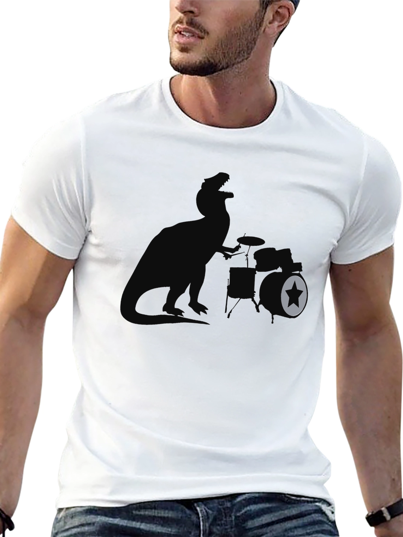 Dino Drummer Graphic Tee - Rock & Roar!