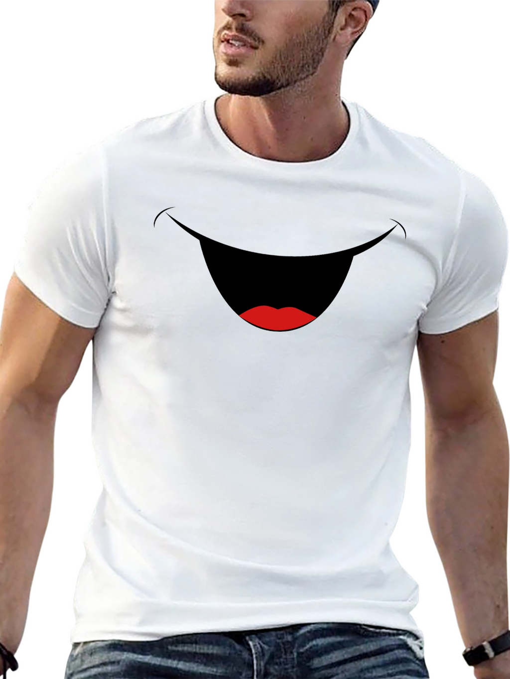 Funny Smiling Mouth Graphic Tee - Black Cotton T-Shirt