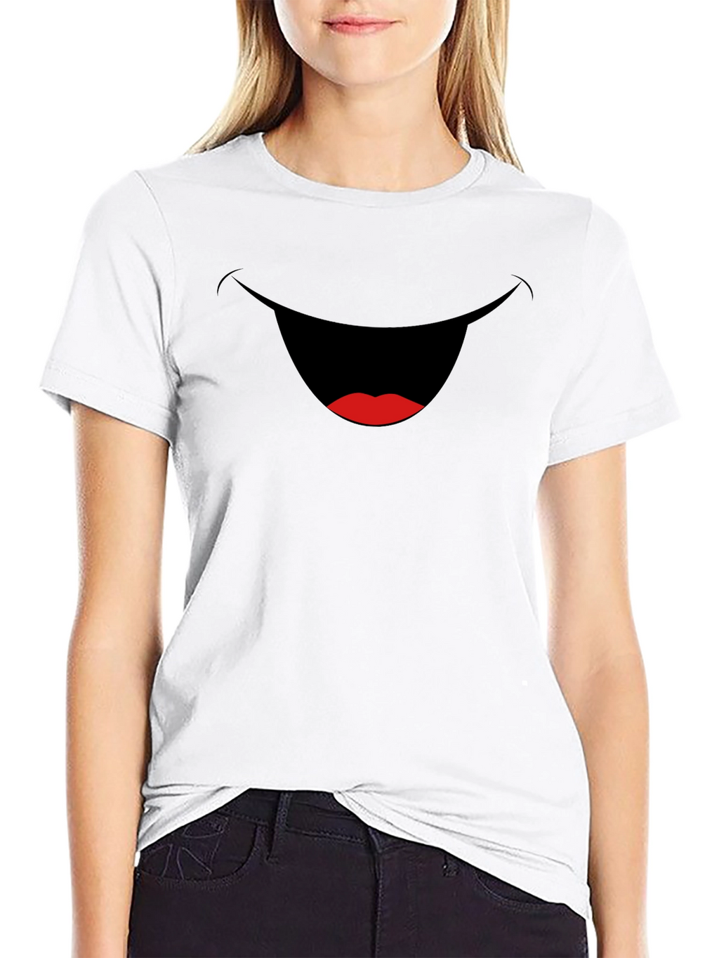 Funny Smiling Mouth Graphic Tee - Black Cotton T-Shirt
