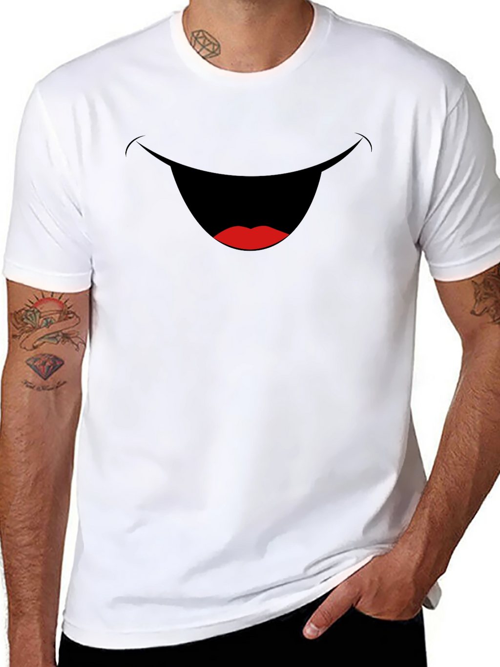 Funny Smiling Mouth Graphic Tee - Black Cotton T-Shirt