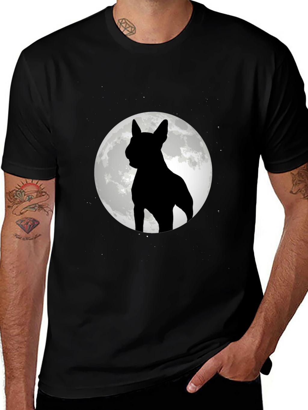 Dog Moon Silhouette Black Graphic Tee