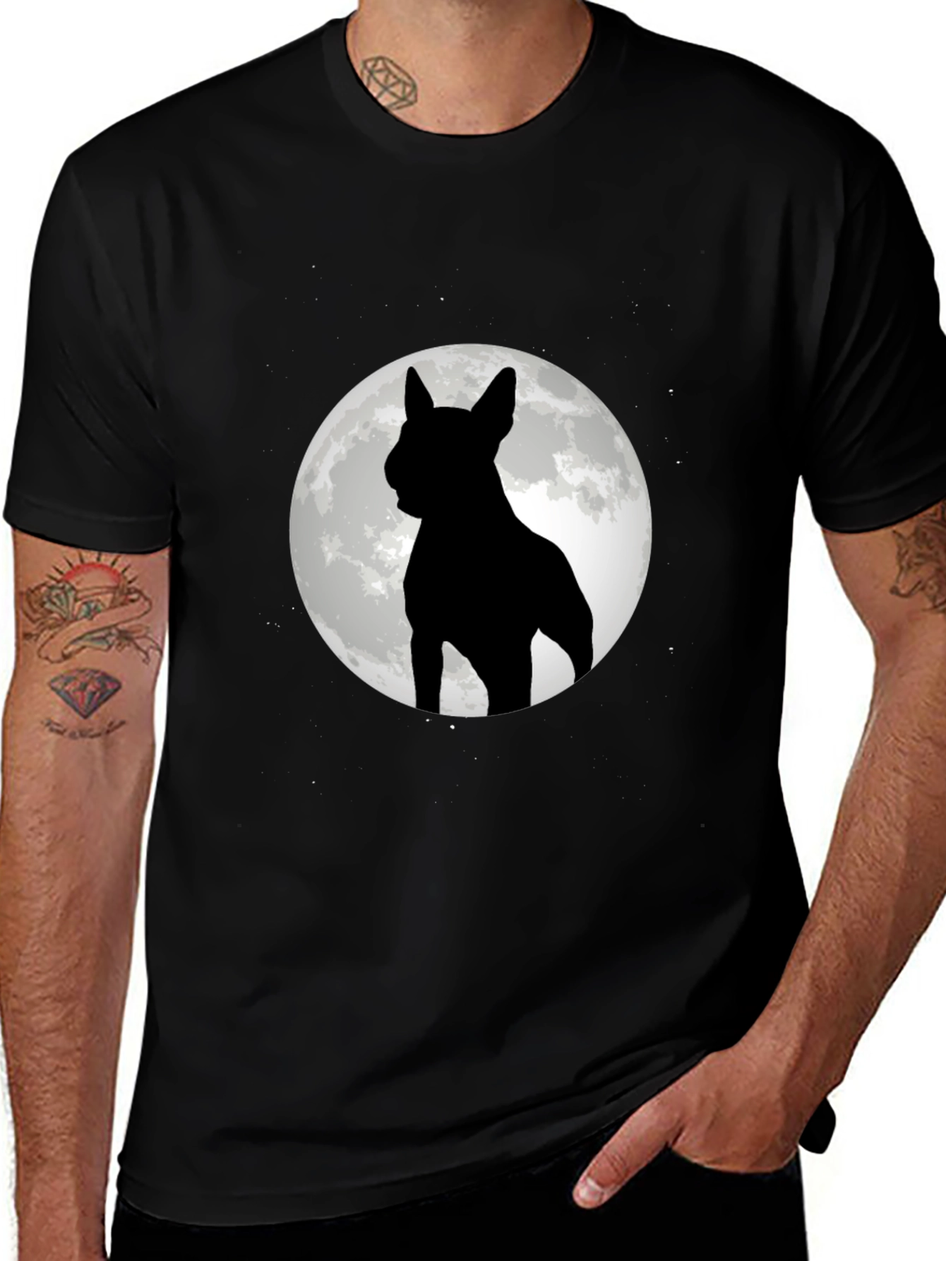 Dog Moon Silhouette Black Graphic Tee