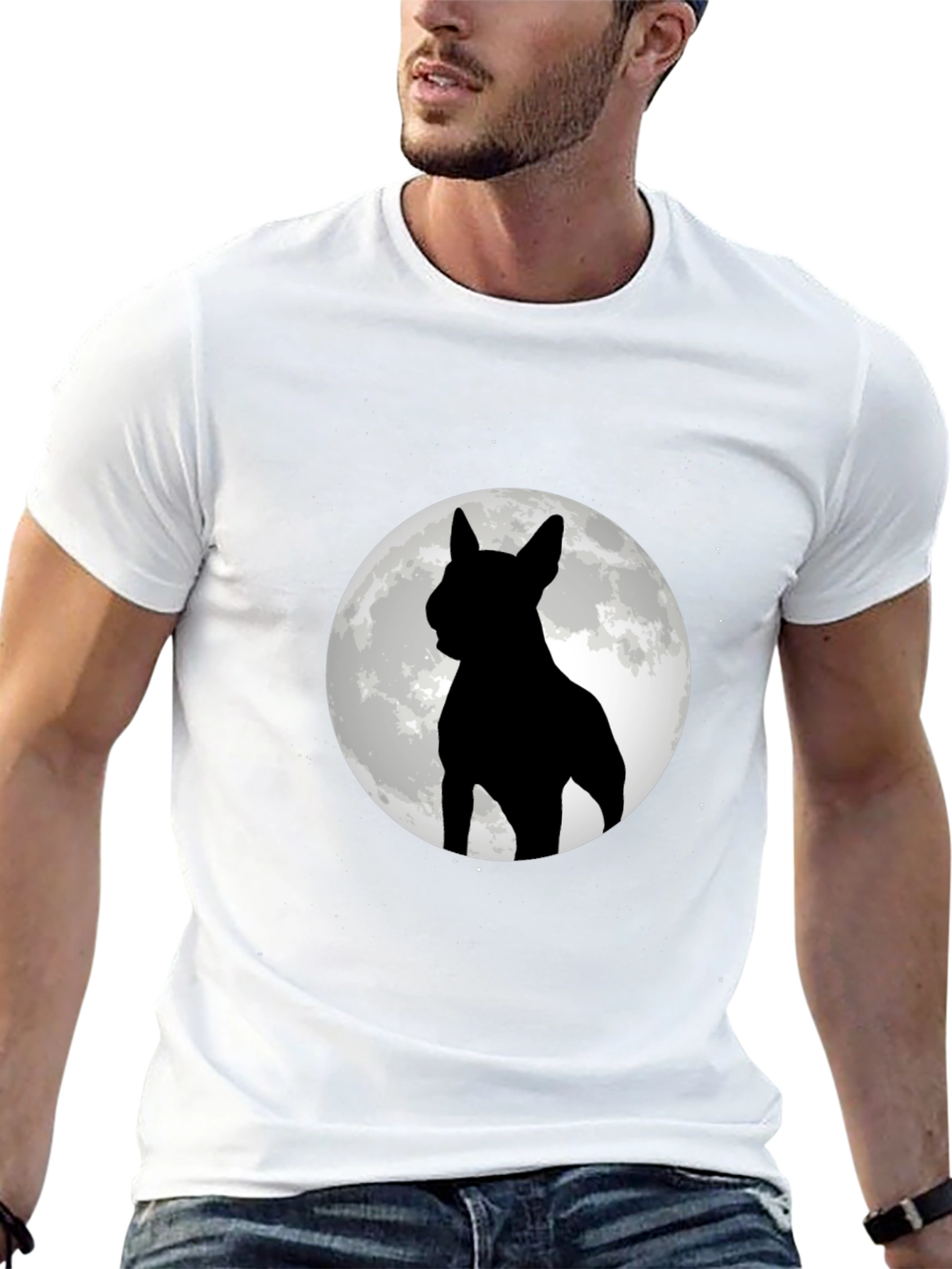 Dog Moon Silhouette Black Graphic Tee