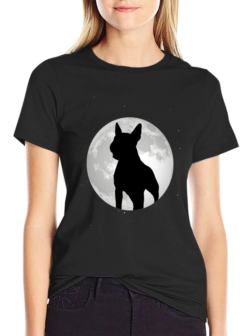 Dog Moon Silhouette Black Graphic Tee