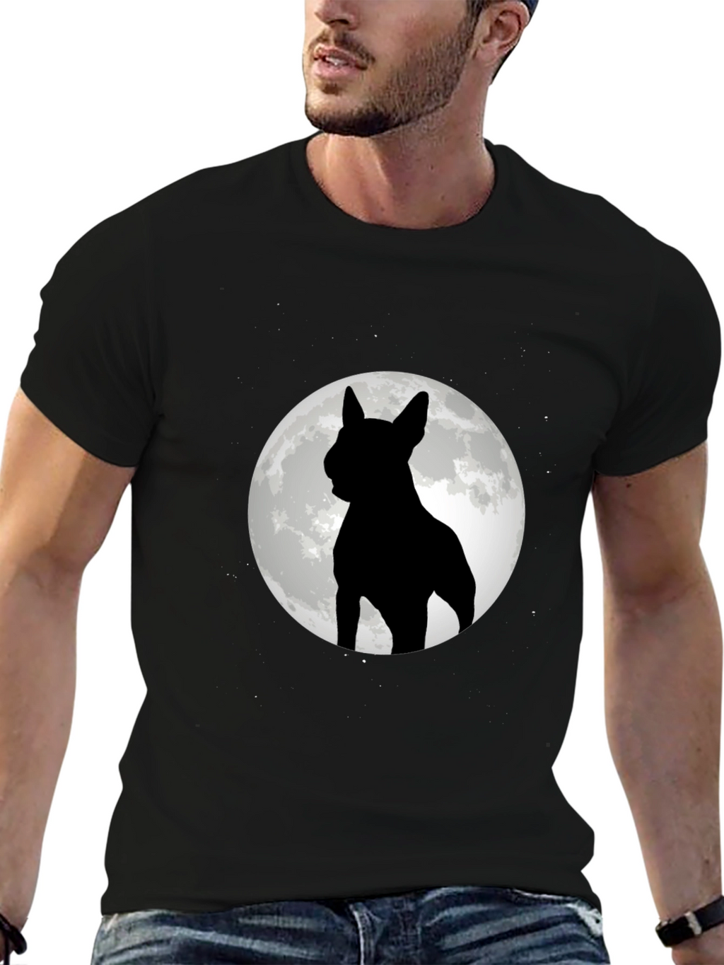Dog Moon Silhouette Black Graphic Tee