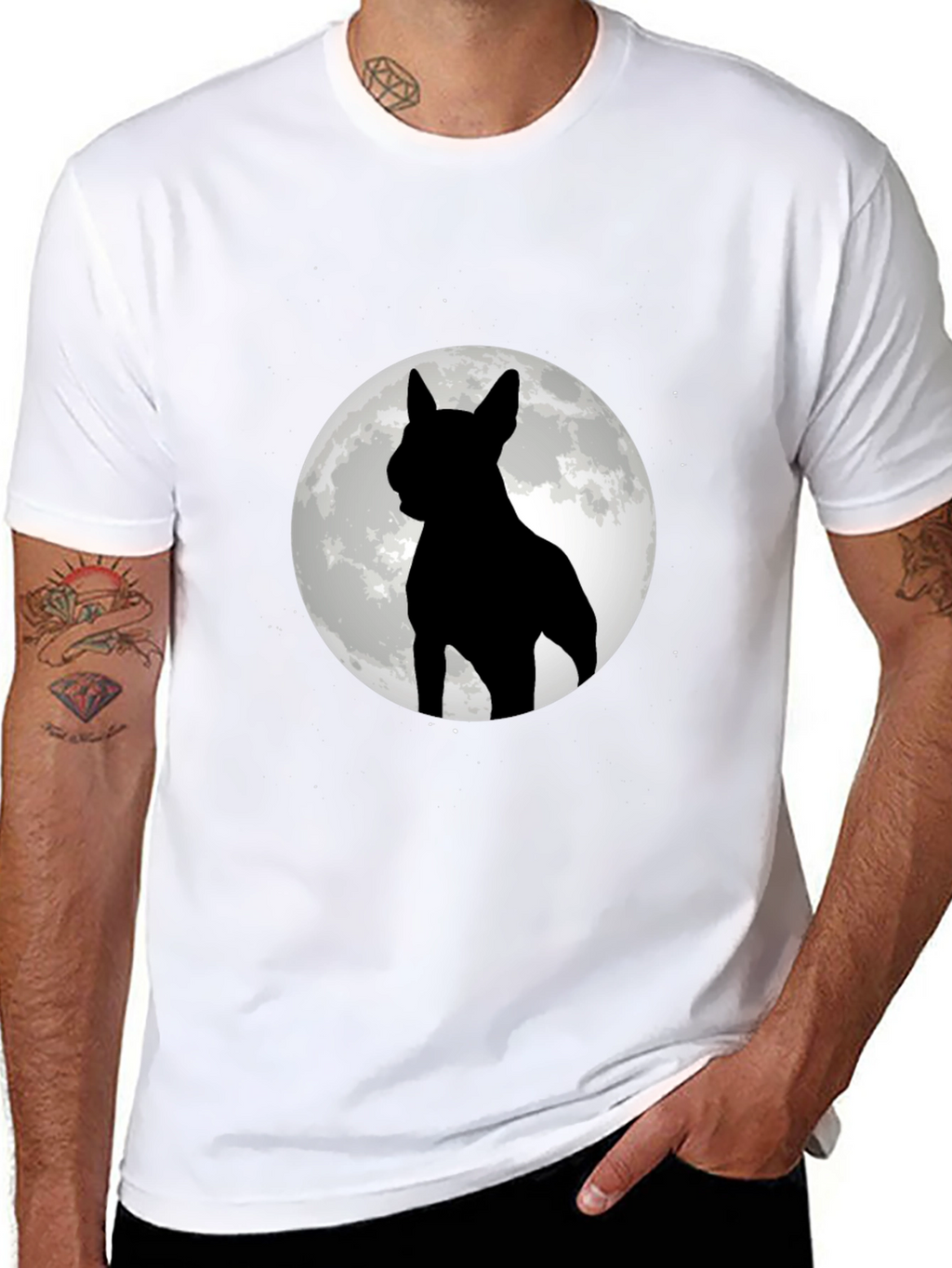 Dog Moon Silhouette Black Graphic Tee