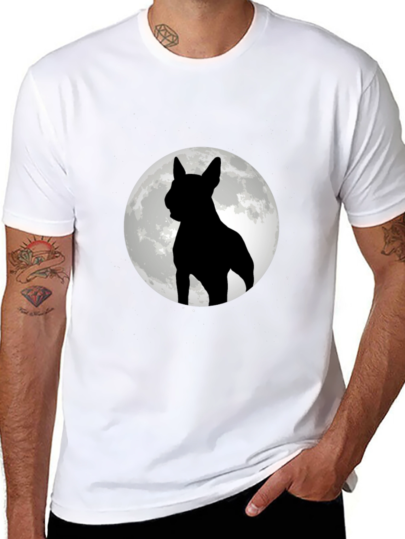 Dog Moon Silhouette Black Graphic Tee