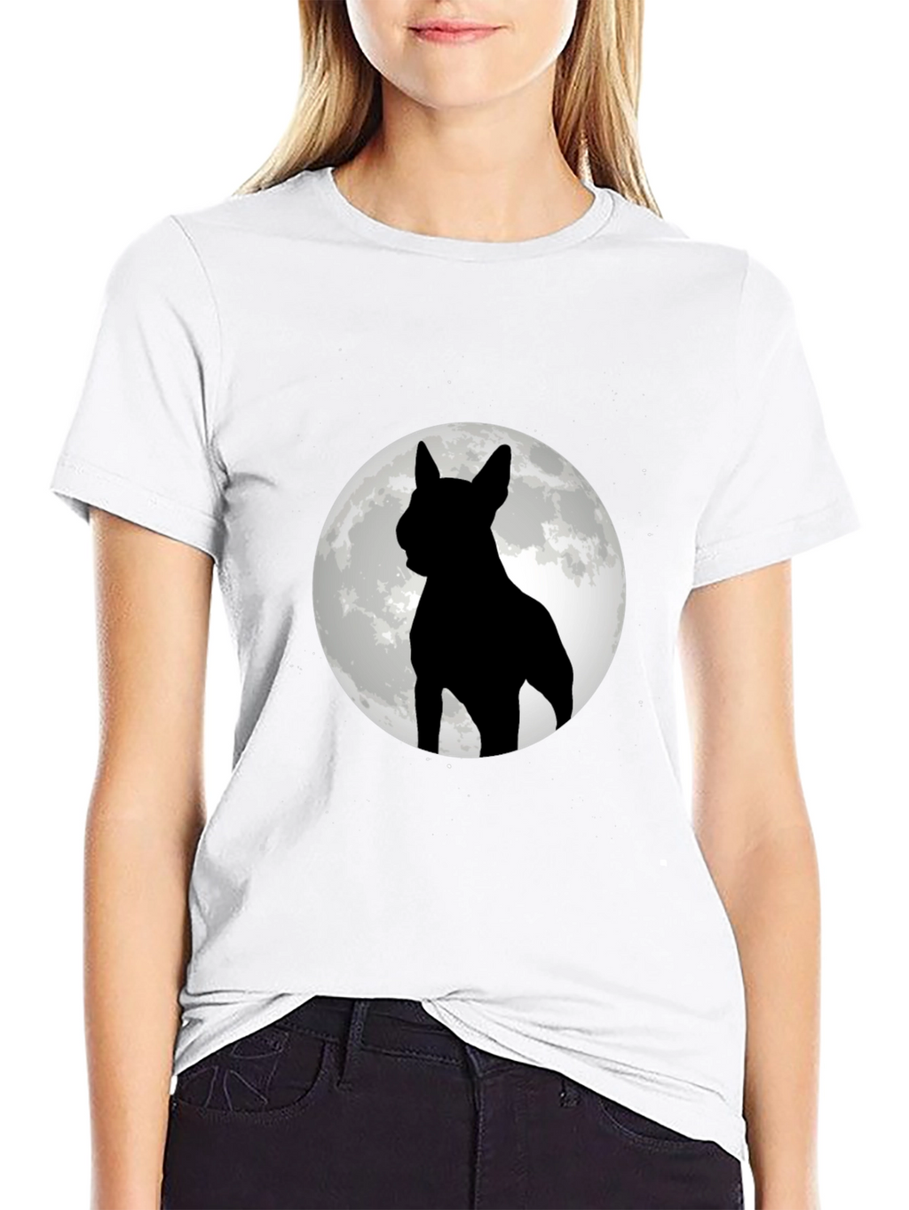 Dog Moon Silhouette Black Graphic Tee