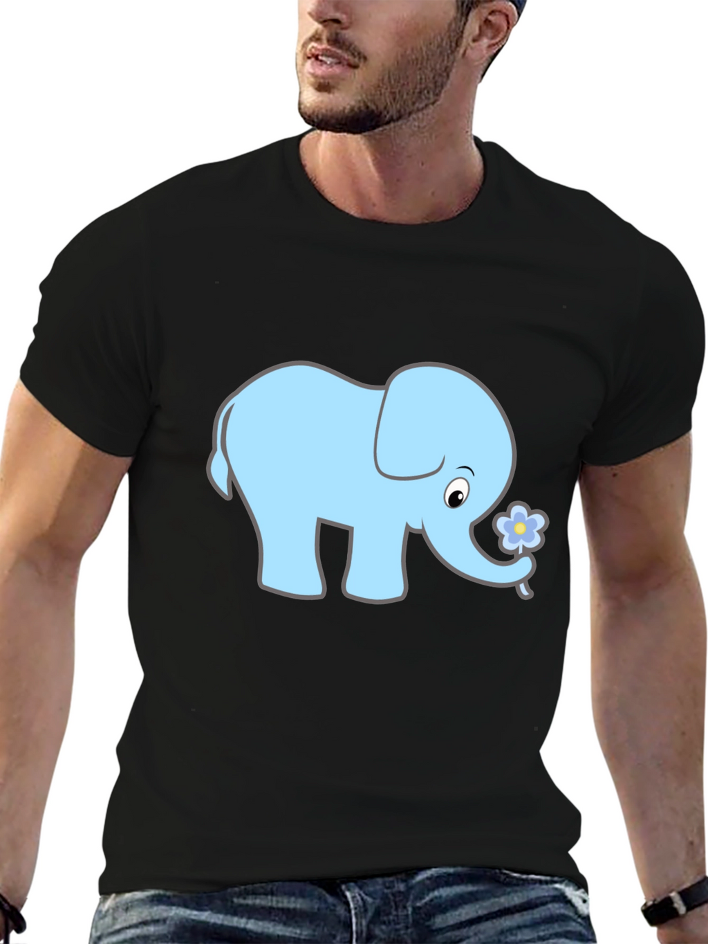 Cute Elephant Graphic Tee - Black