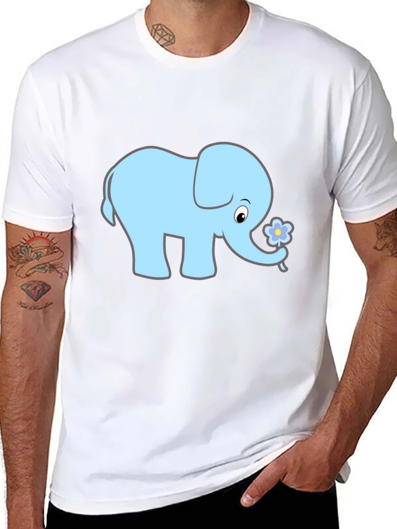 Cute Elephant Graphic Tee - Black