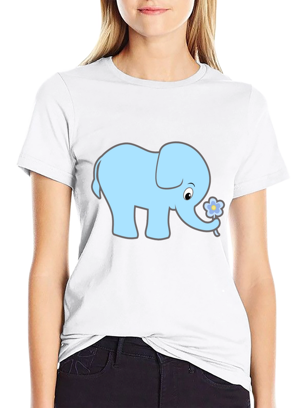 Cute Elephant Graphic Tee - Black