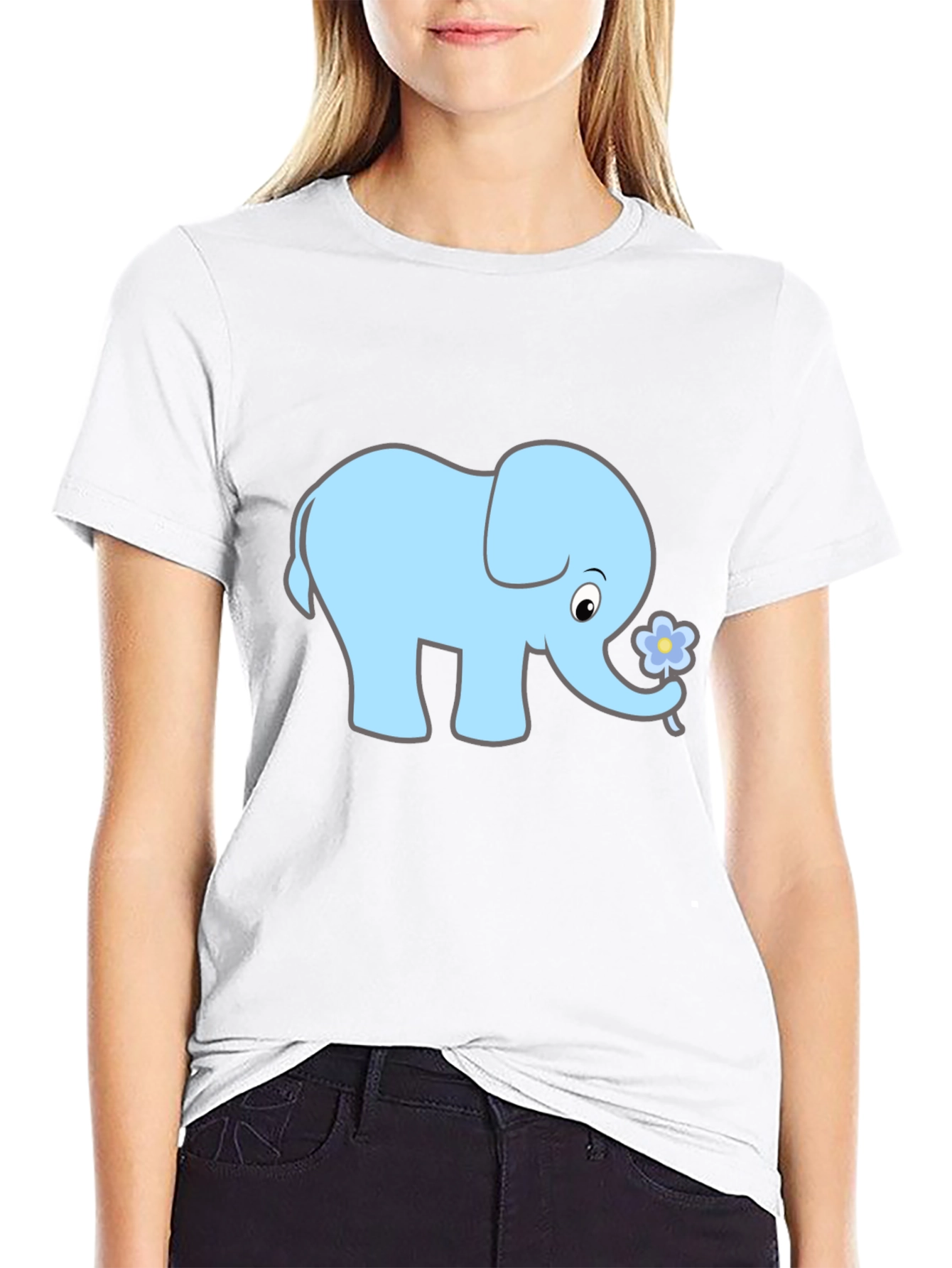 Cute Elephant Graphic Tee - Black