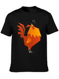 Geometric Rooster Graphic Tee - Black Cotton Blend