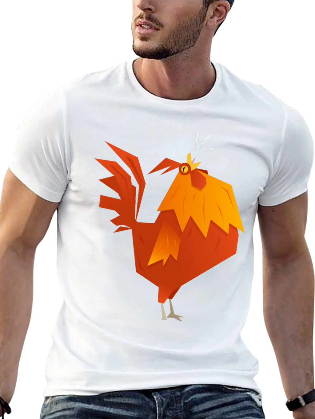 Geometric Rooster Graphic Tee - Black Cotton Blend