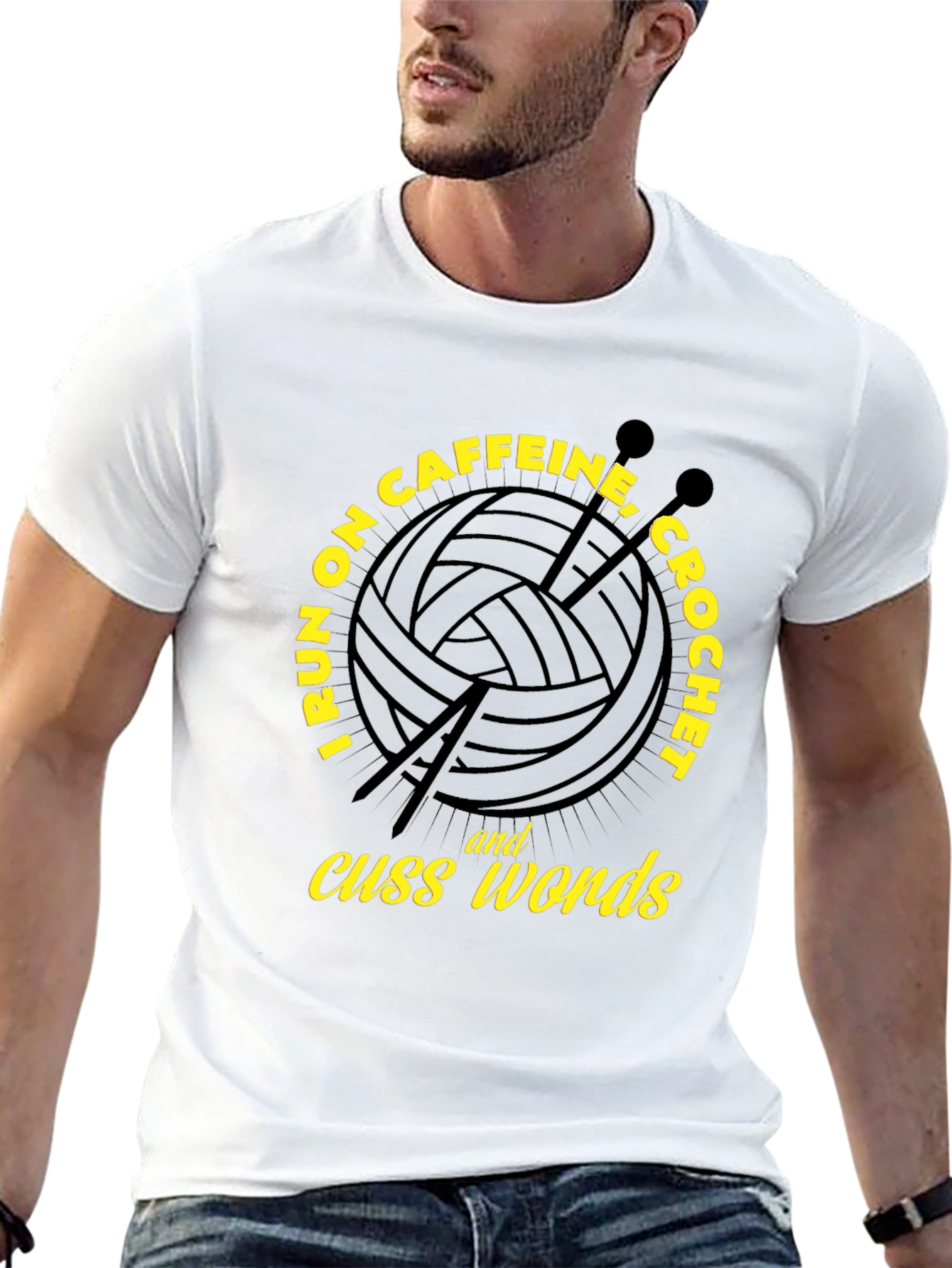 Caffeine Crochet Cuss Words Black T-Shirt