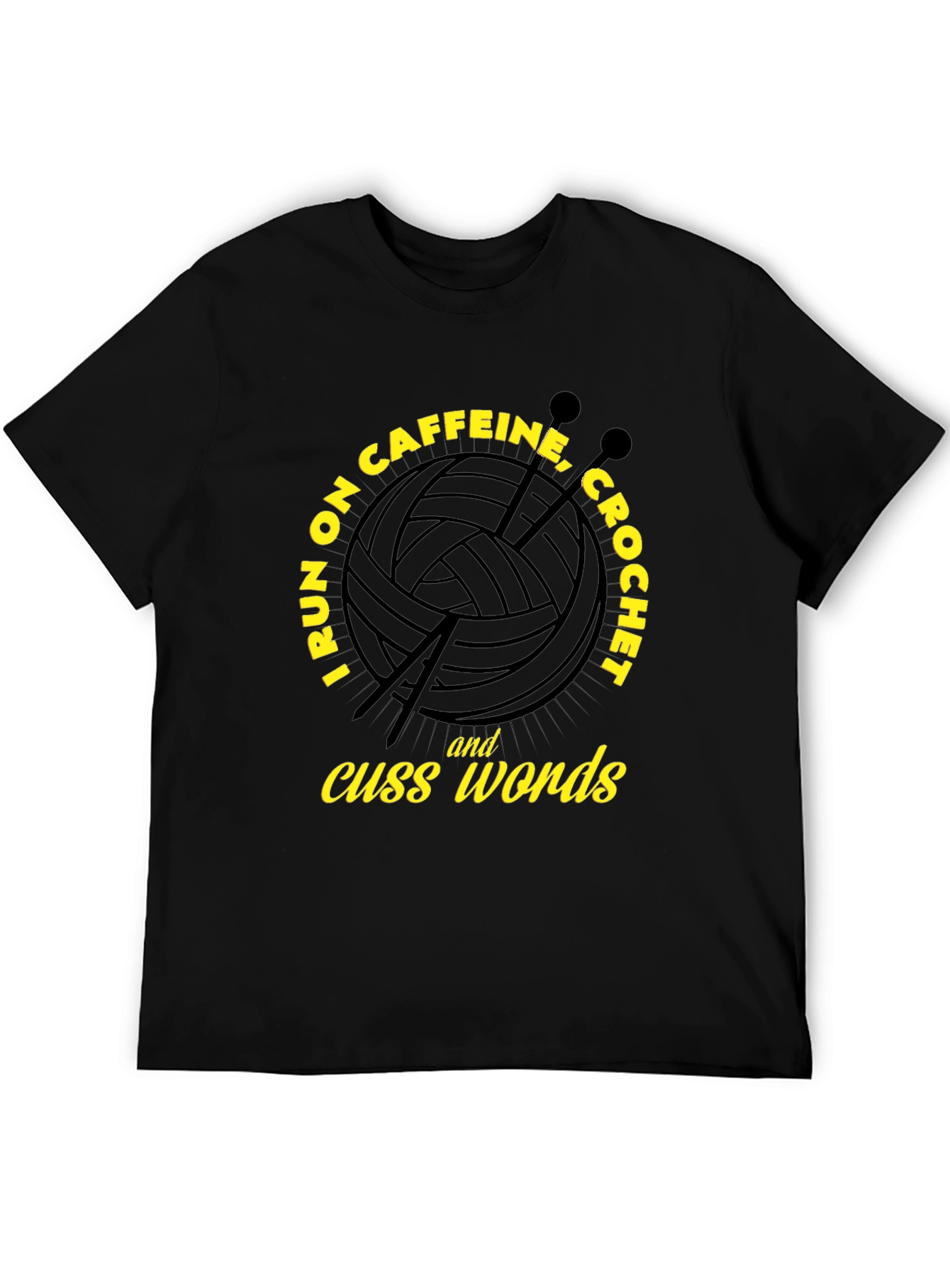 Caffeine Crochet Cuss Words Black T-Shirt