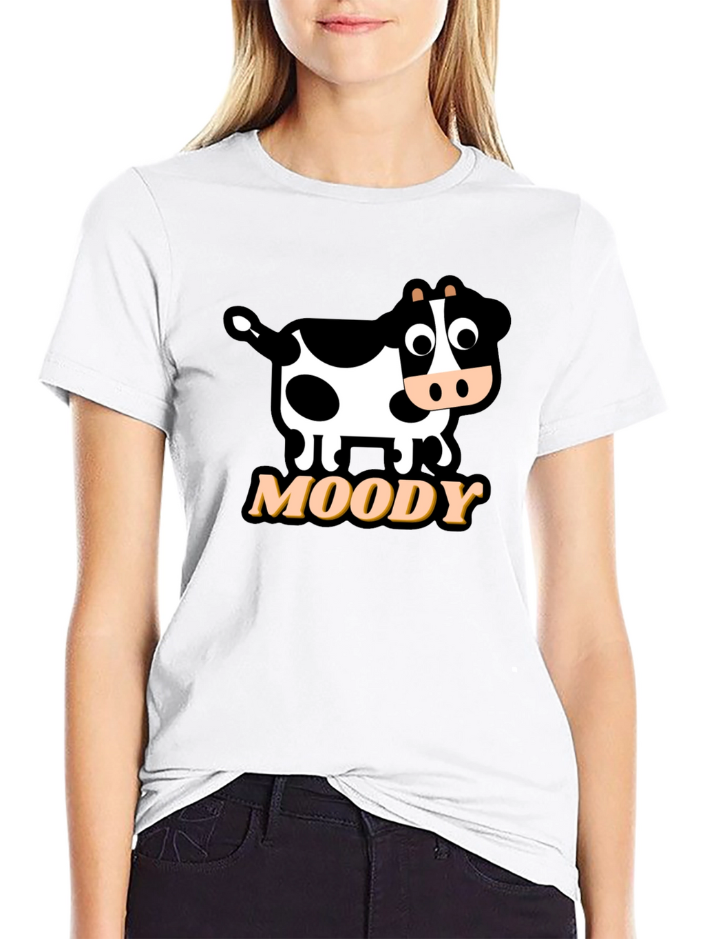 Moody Cow Graphic Tee - Black Cotton T-Shirt