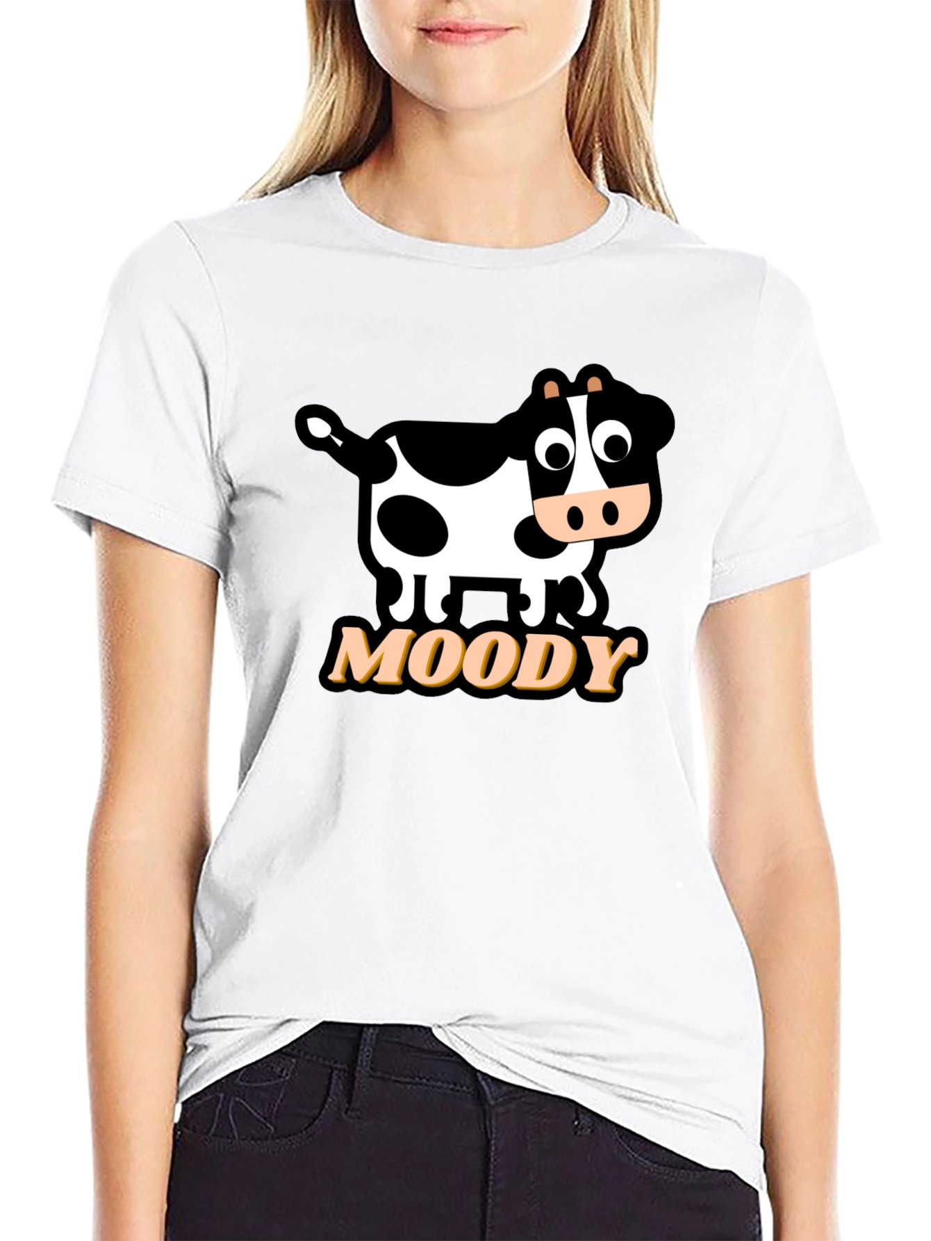 Moody Cow Graphic Tee - Black Cotton T-Shirt
