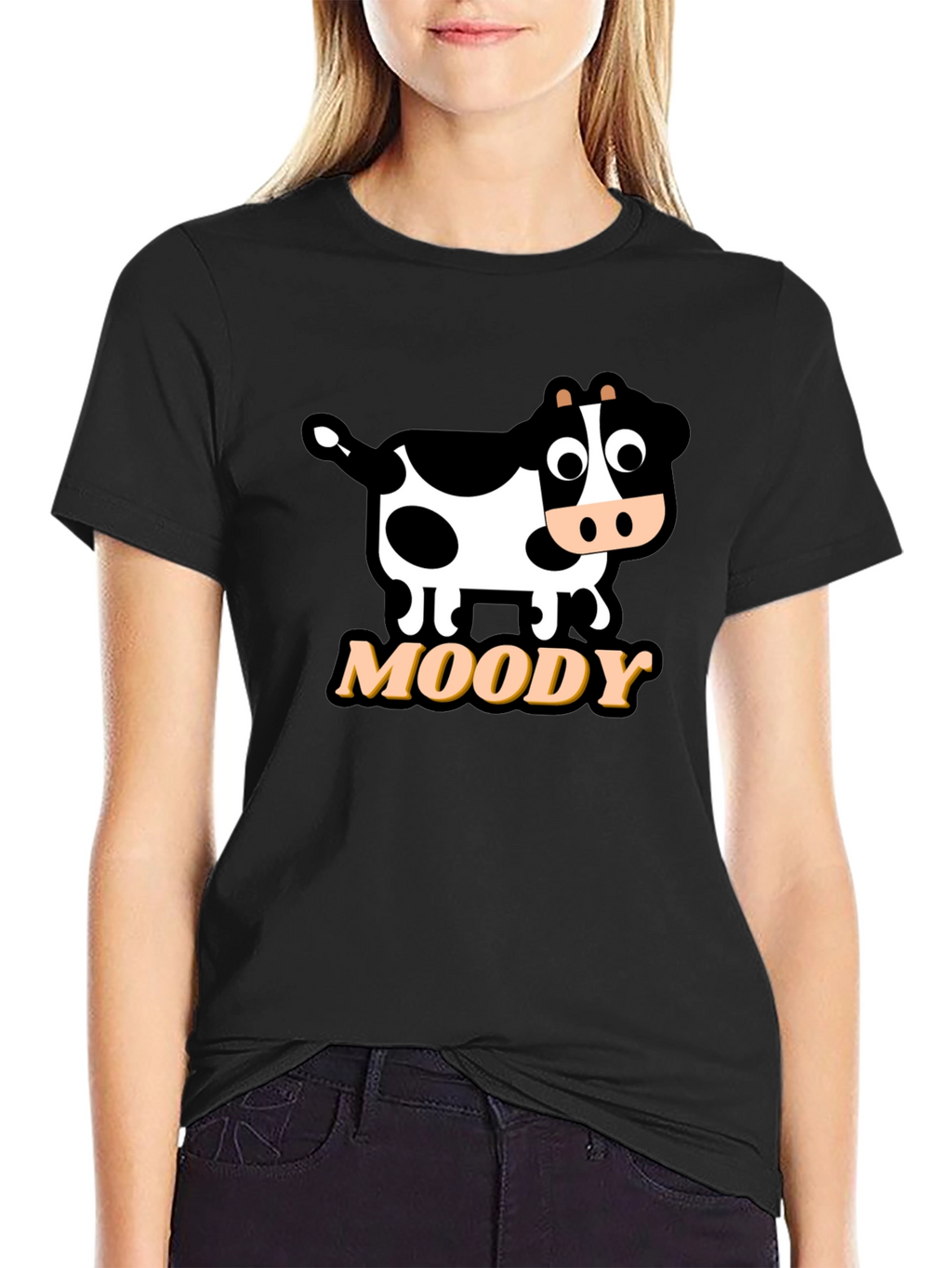 Moody Cow Graphic Tee - Black Cotton T-Shirt