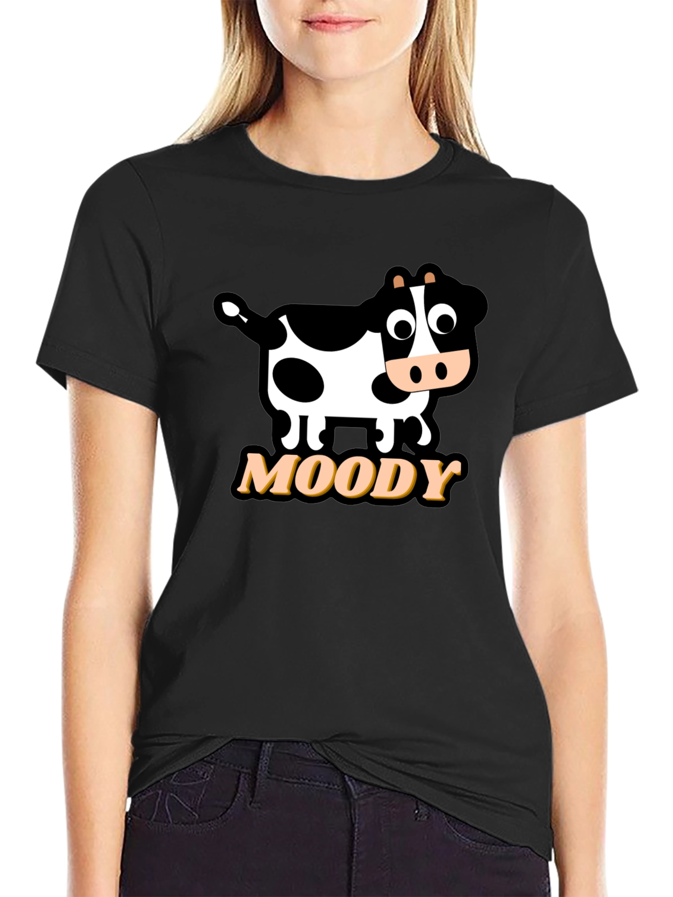 Moody Cow Graphic Tee - Black Cotton T-Shirt