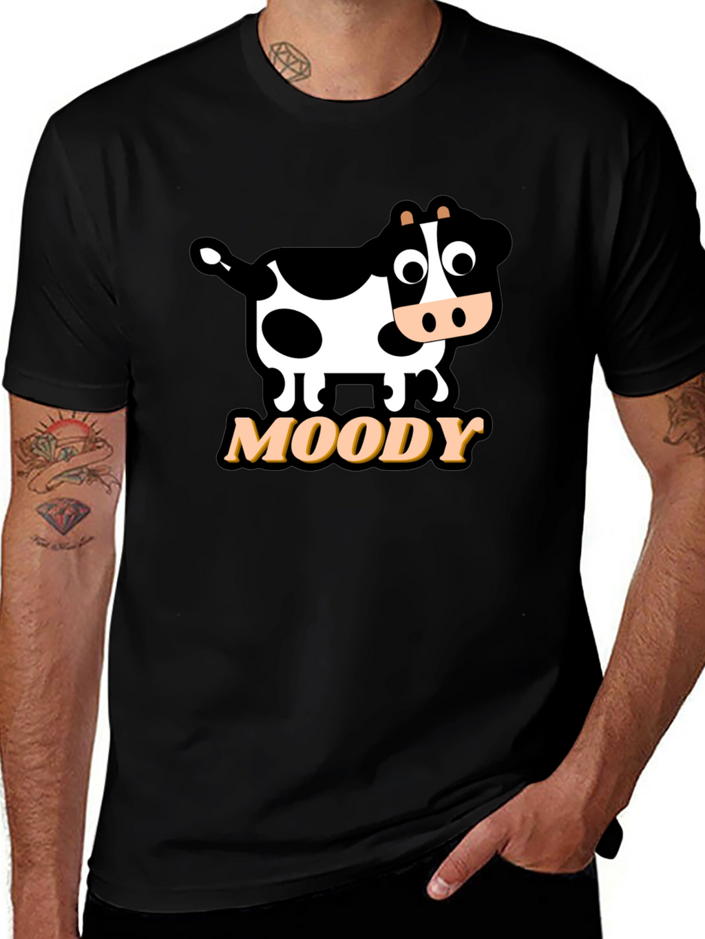 Moody Cow Graphic Tee - Black Cotton T-Shirt