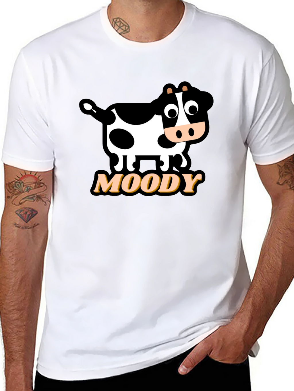 Moody Cow Graphic Tee - Black Cotton T-Shirt
