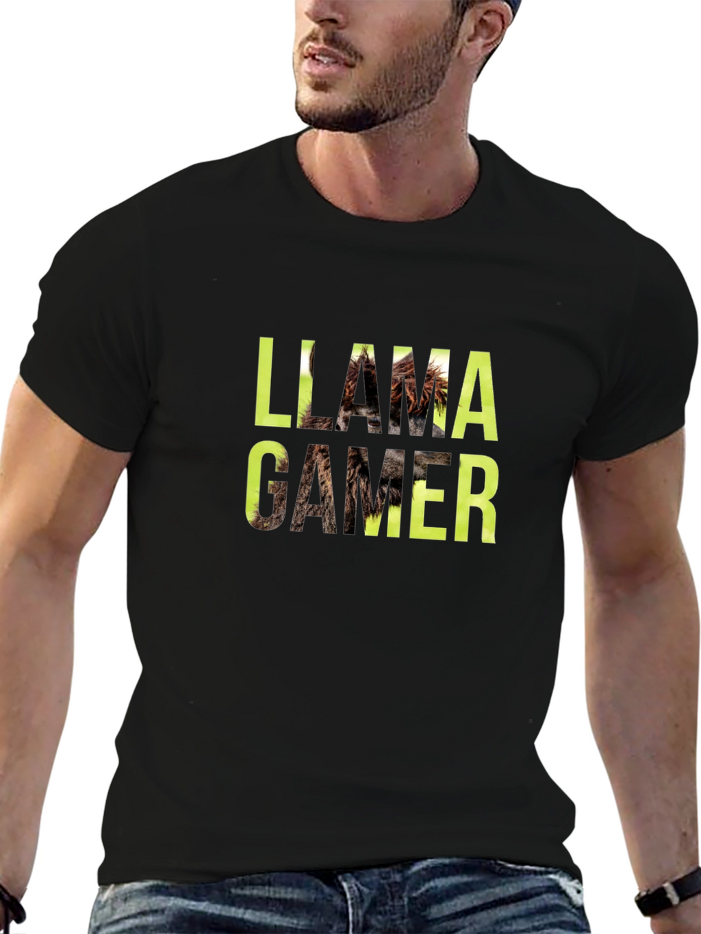 Llama Gamer Black Graphic Tee - Novelty Fun T-Shirt
