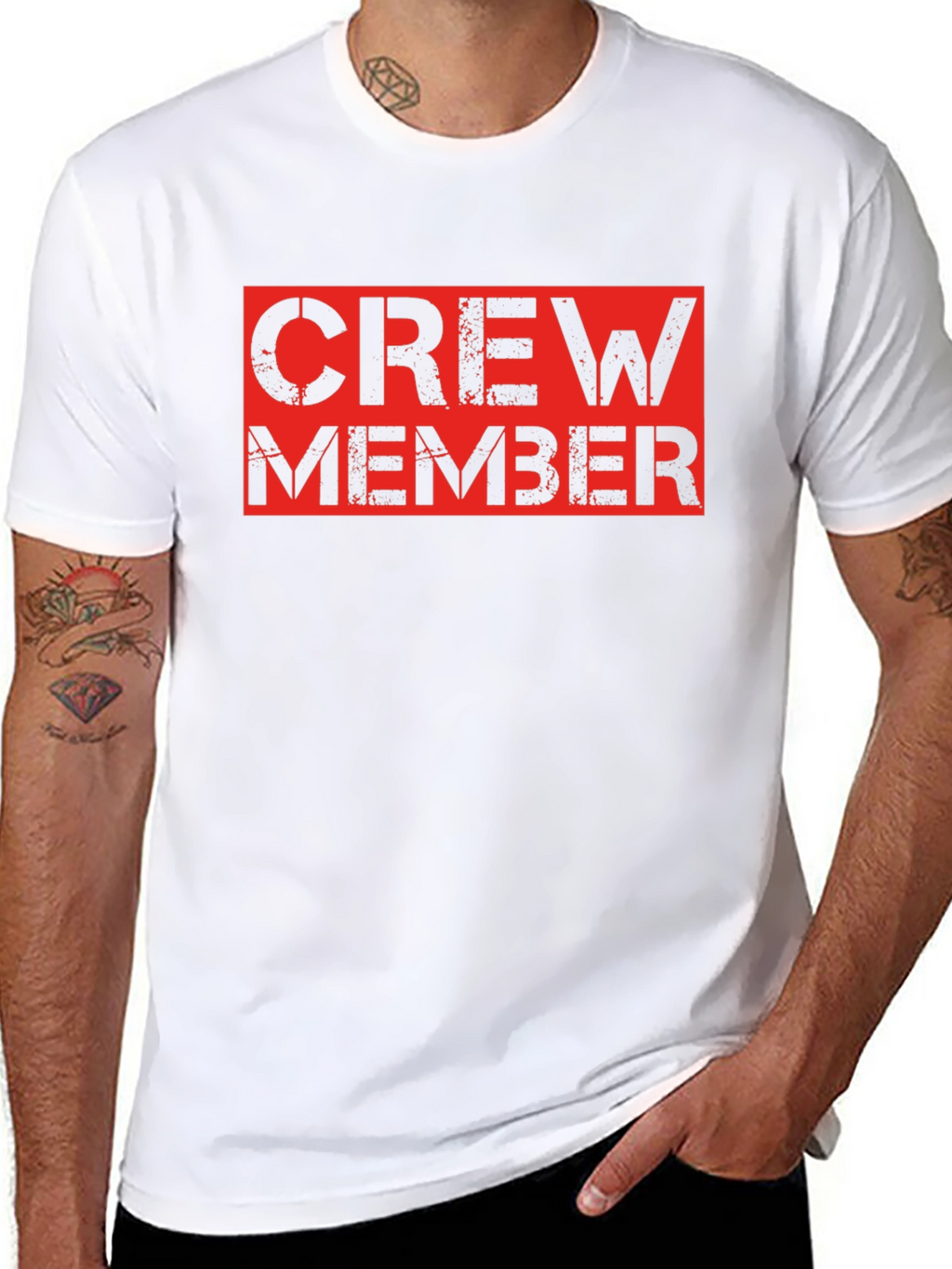 Crew Member Black T-Shirt - Bold Red Design