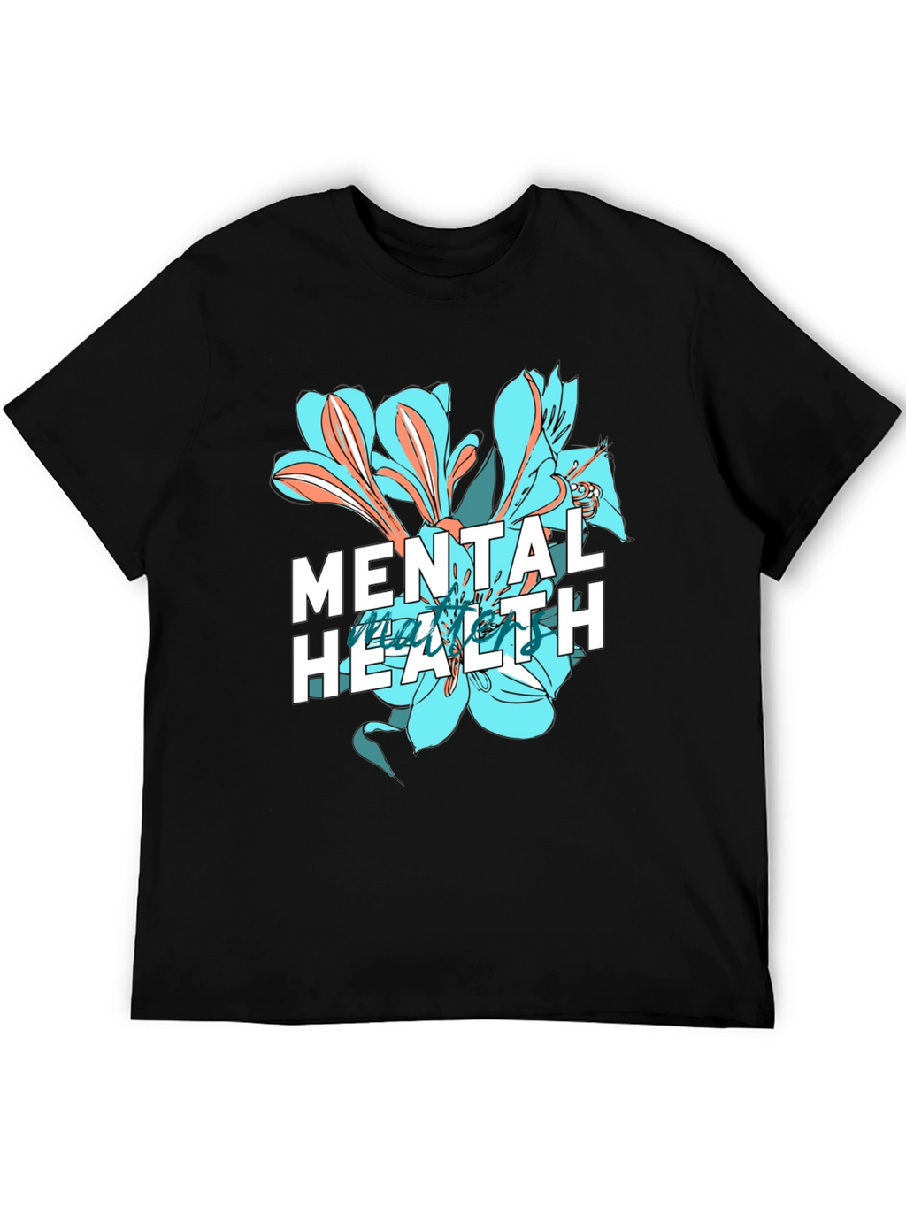 Mental Health Floral Graphic Tee - Black