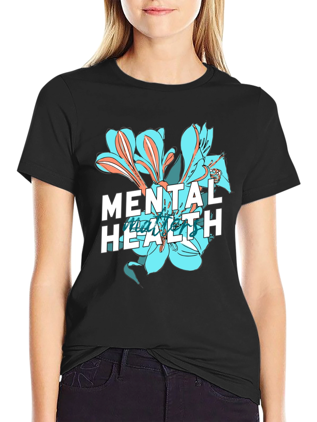 Mental Health Floral Graphic Tee - Black