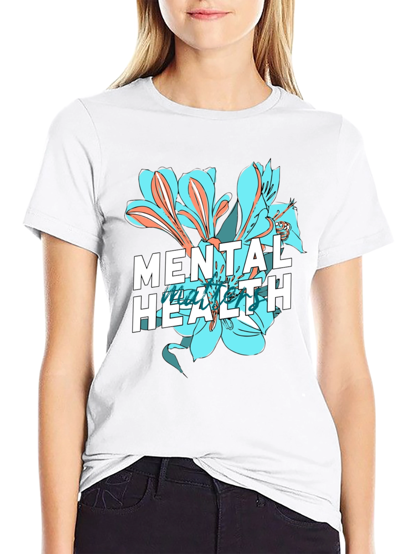 Mental Health Floral Graphic Tee - Black
