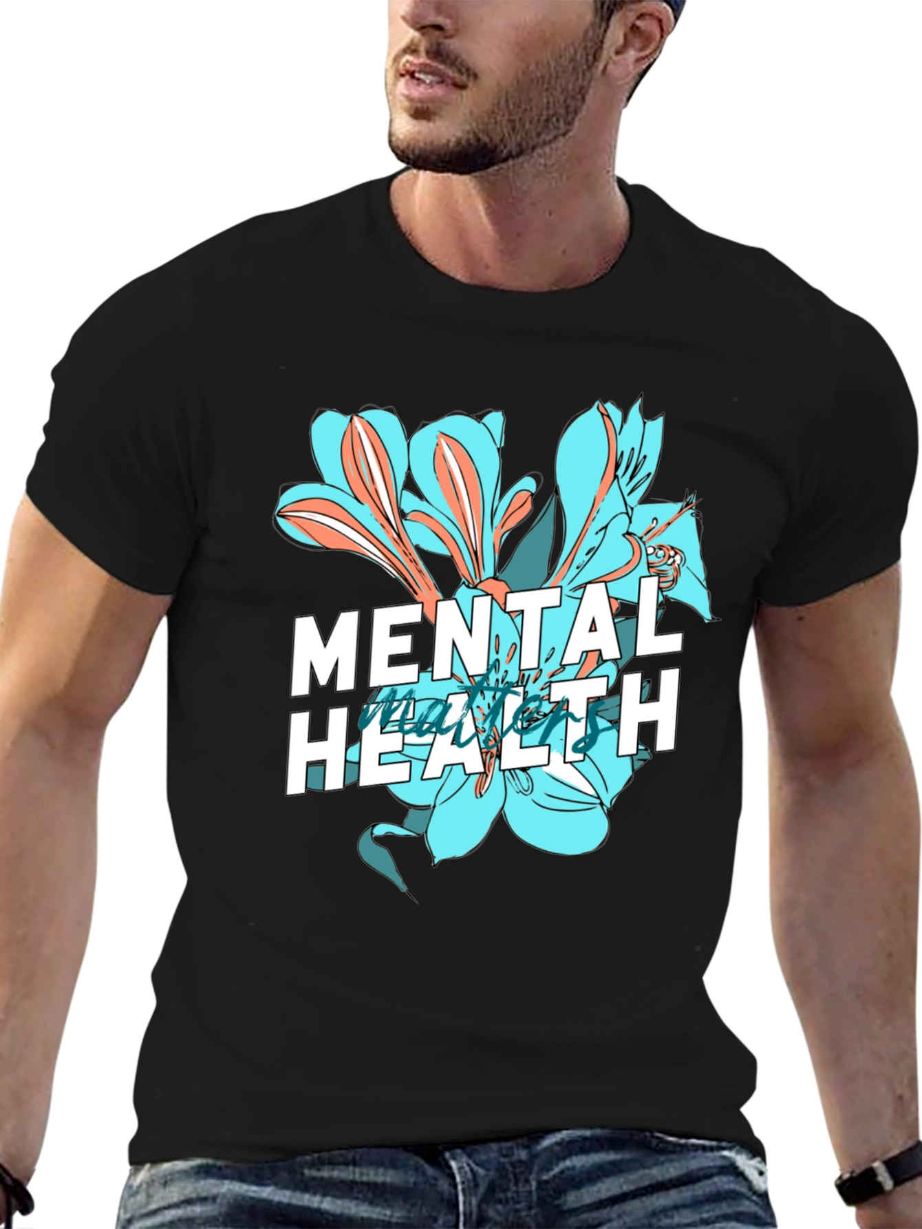 Mental Health Floral Graphic Tee - Black