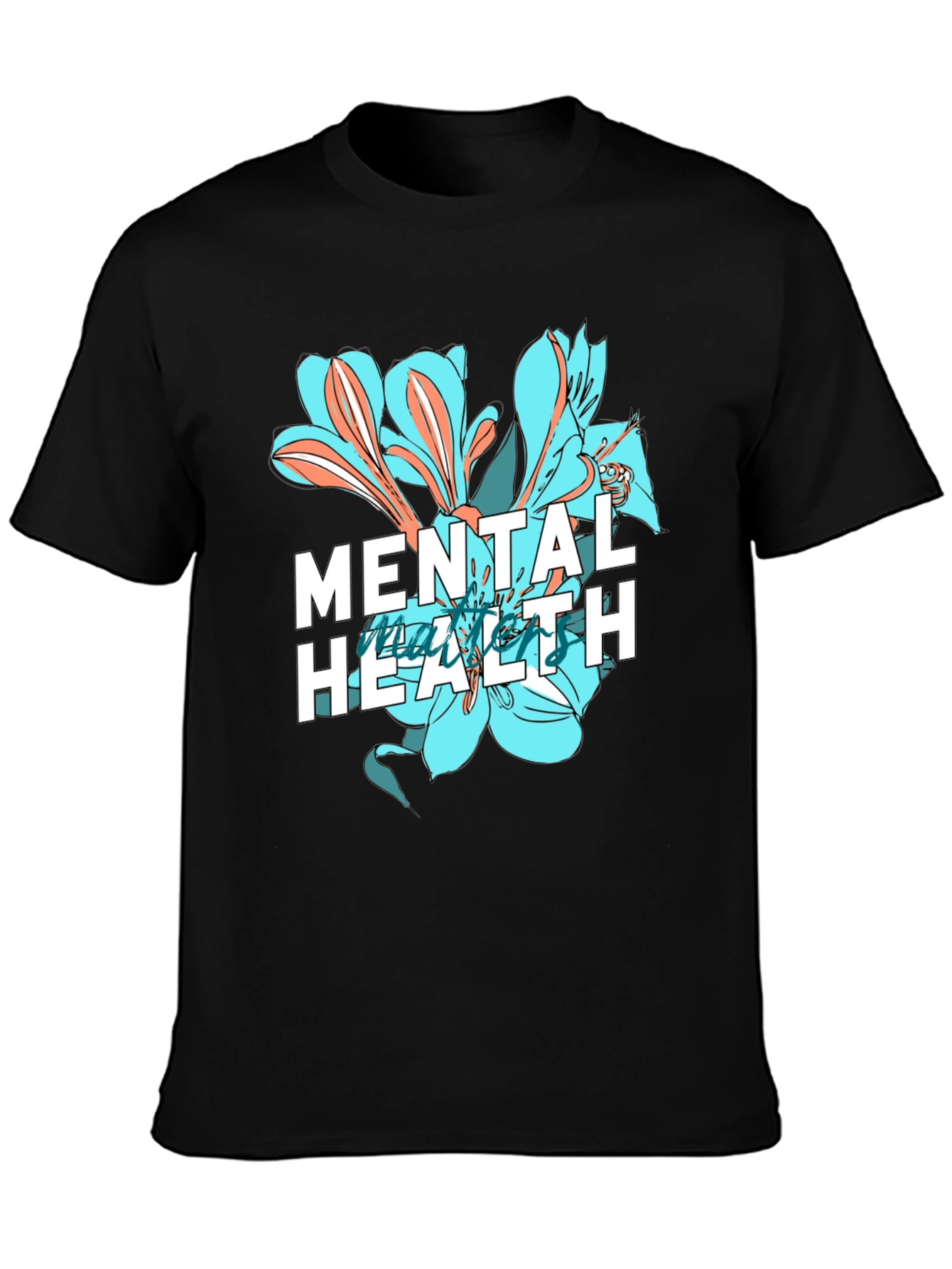 Mental Health Floral Graphic Tee - Black