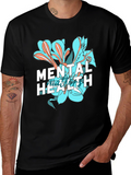 Mental Health Floral Graphic Tee - Black
