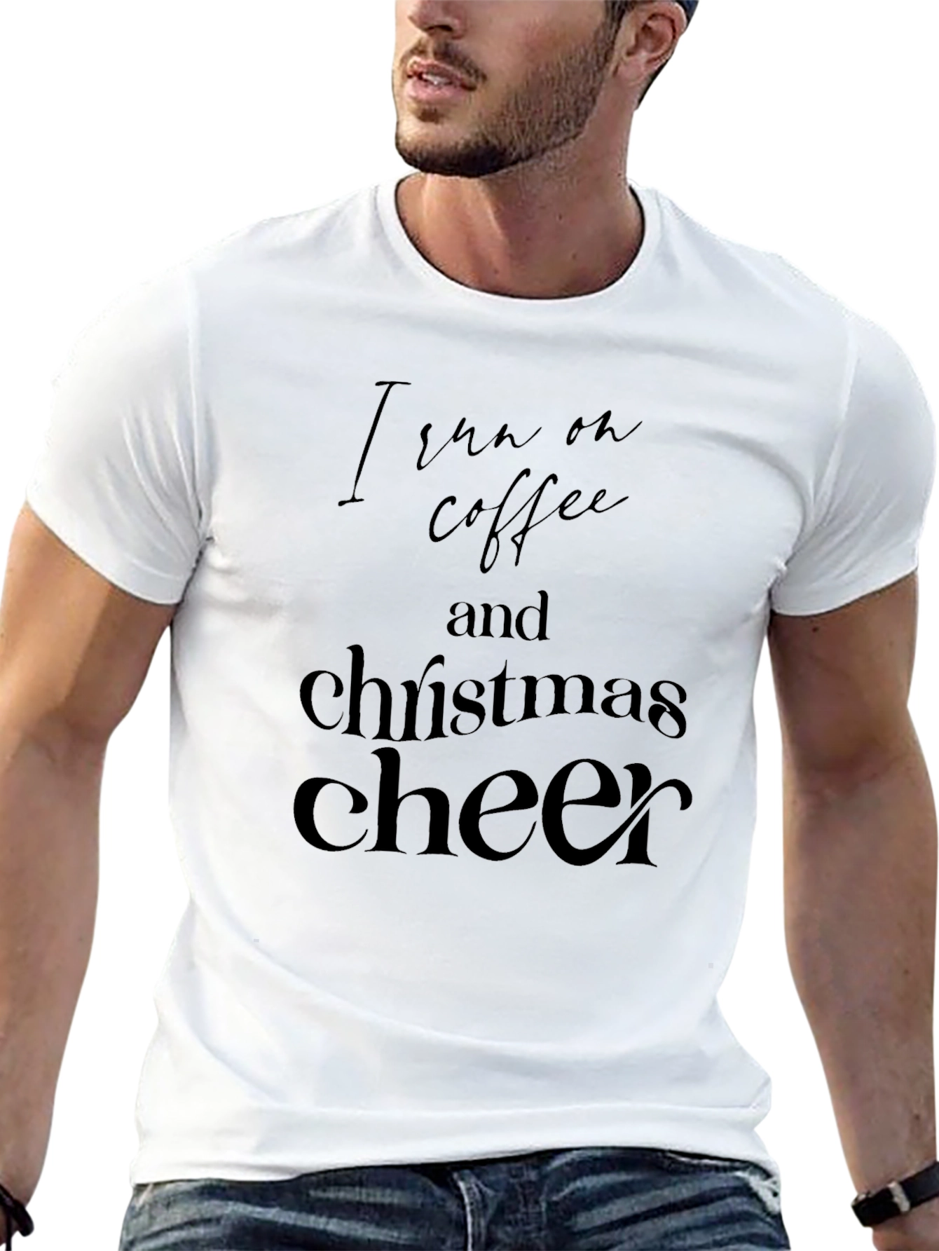 I Run on Coffee and Christmas Cheer Black Tee