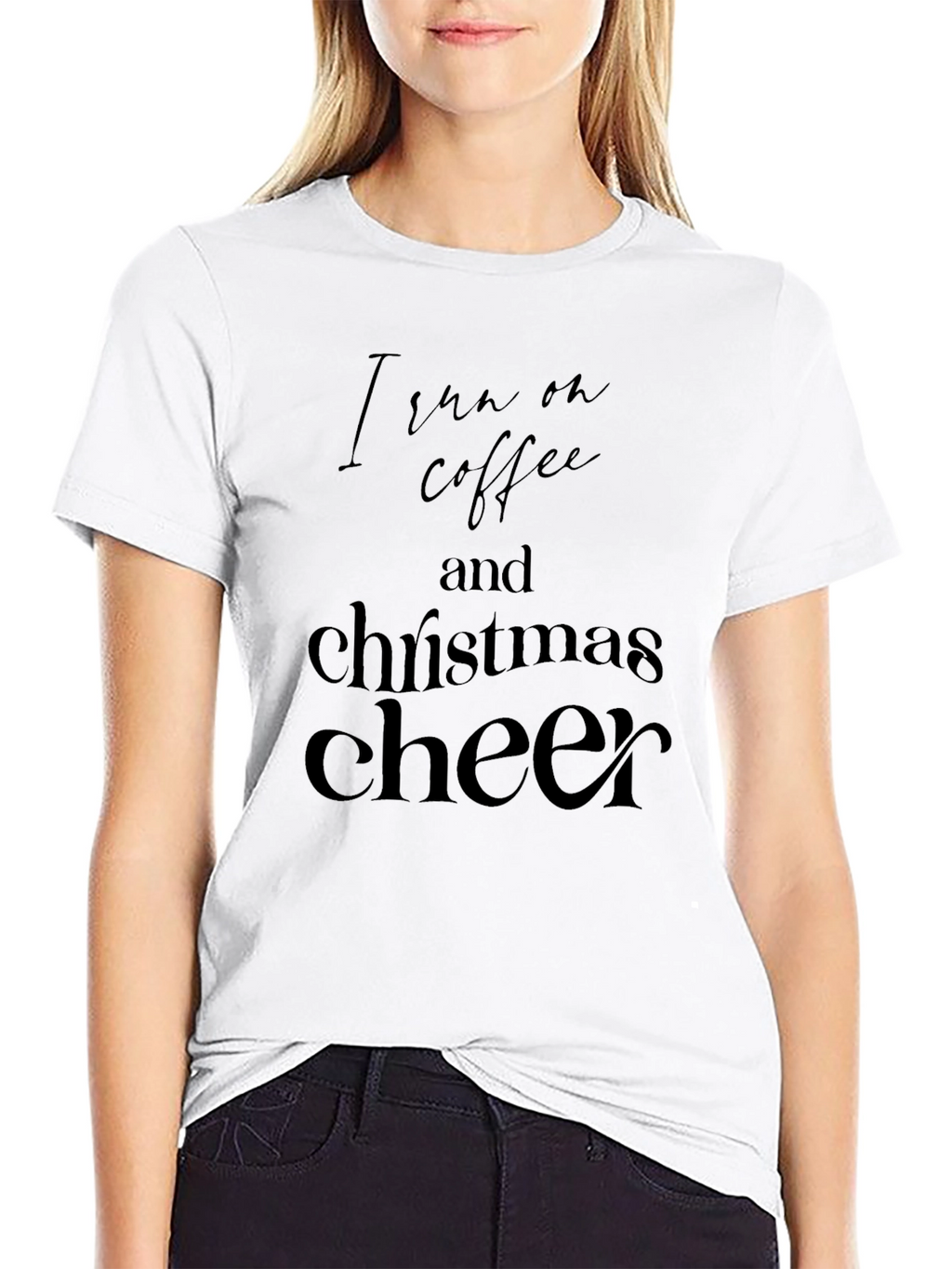 I Run on Coffee and Christmas Cheer Black Tee