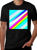 Rainbow Stripe Graphic Tee - Mens Casual Black T-Shirt