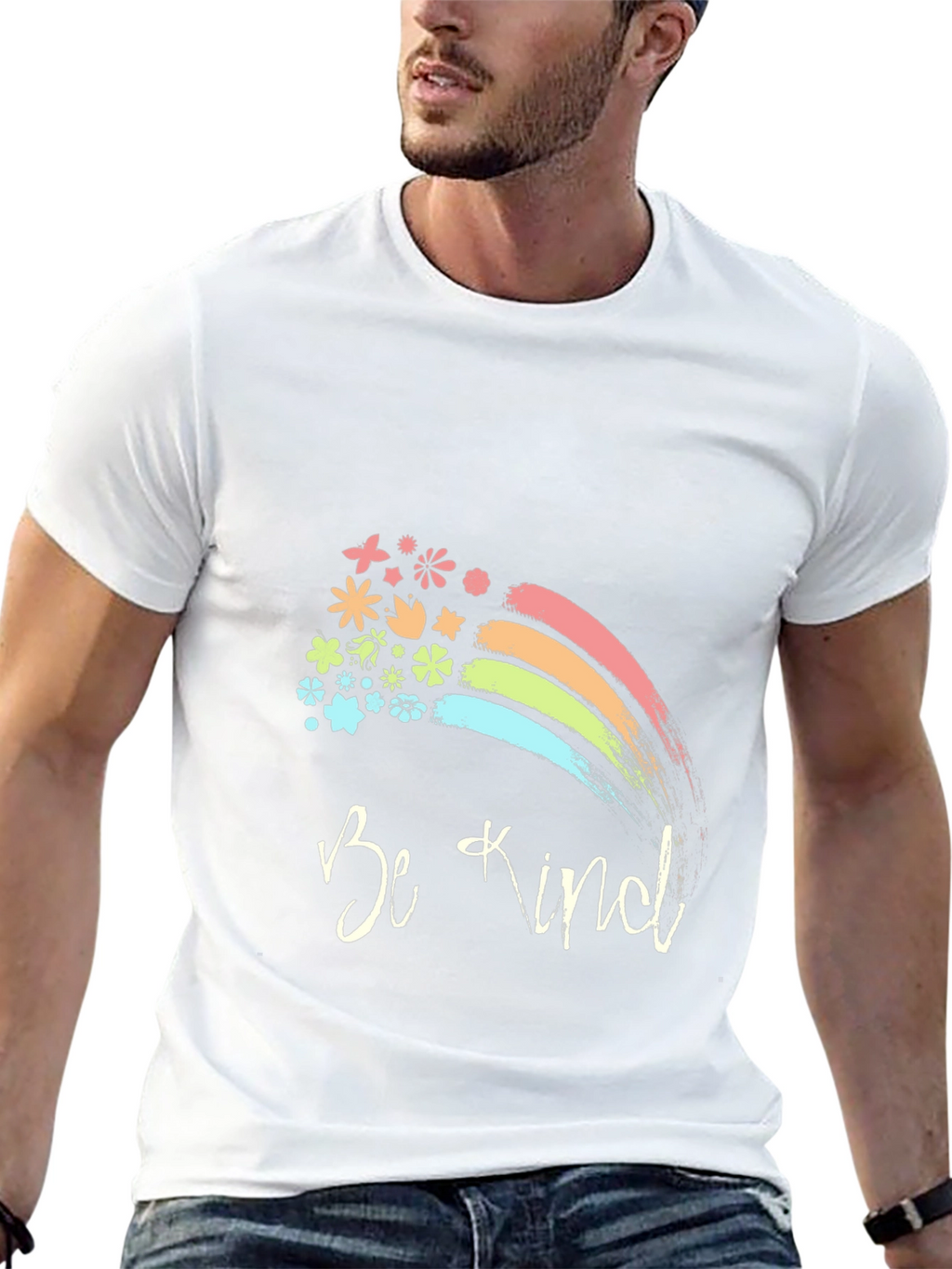 Be Kind Rainbow Floral T-Shirt - Positive Vibes