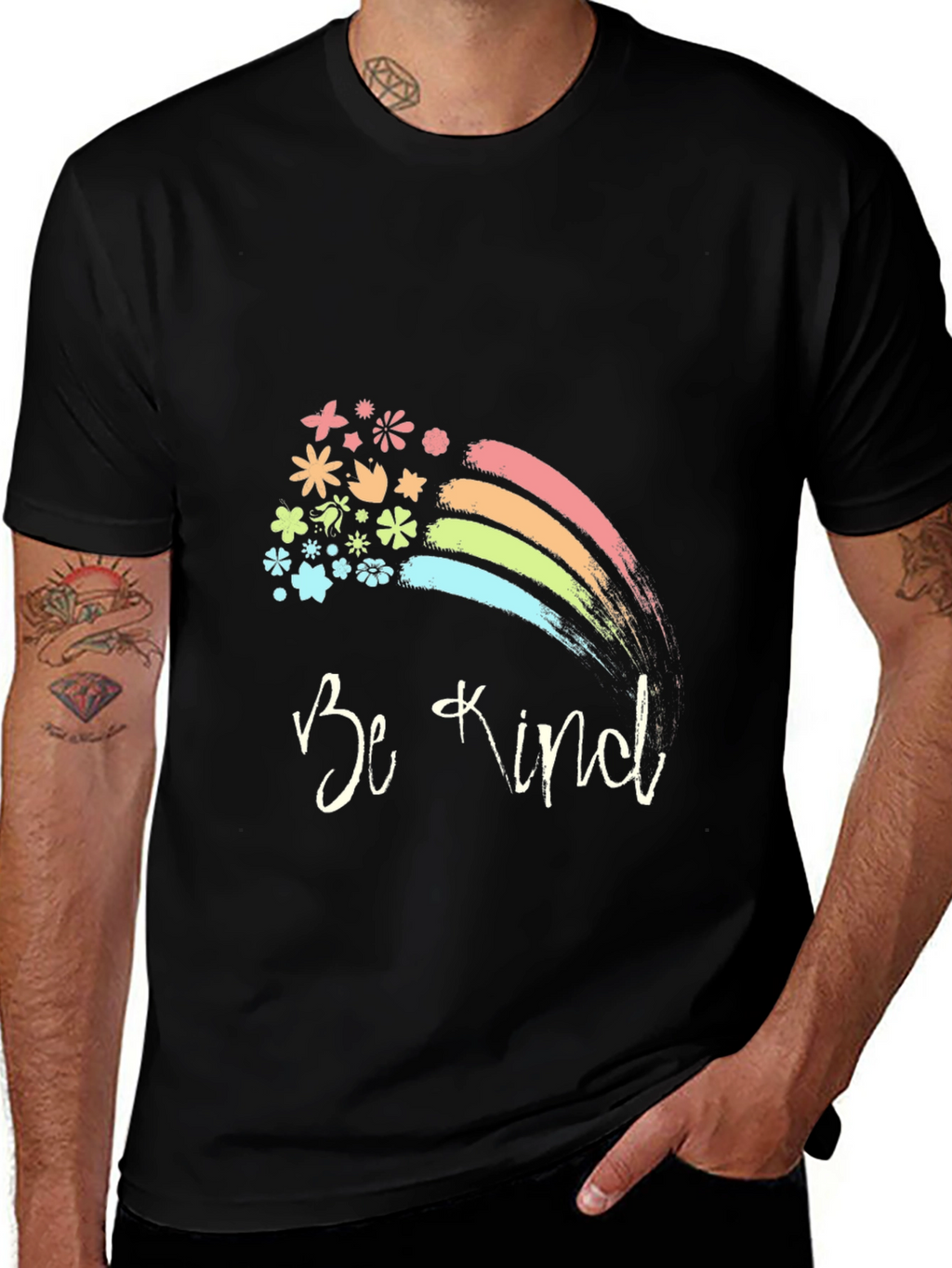 Be Kind Rainbow Floral T-Shirt - Positive Vibes