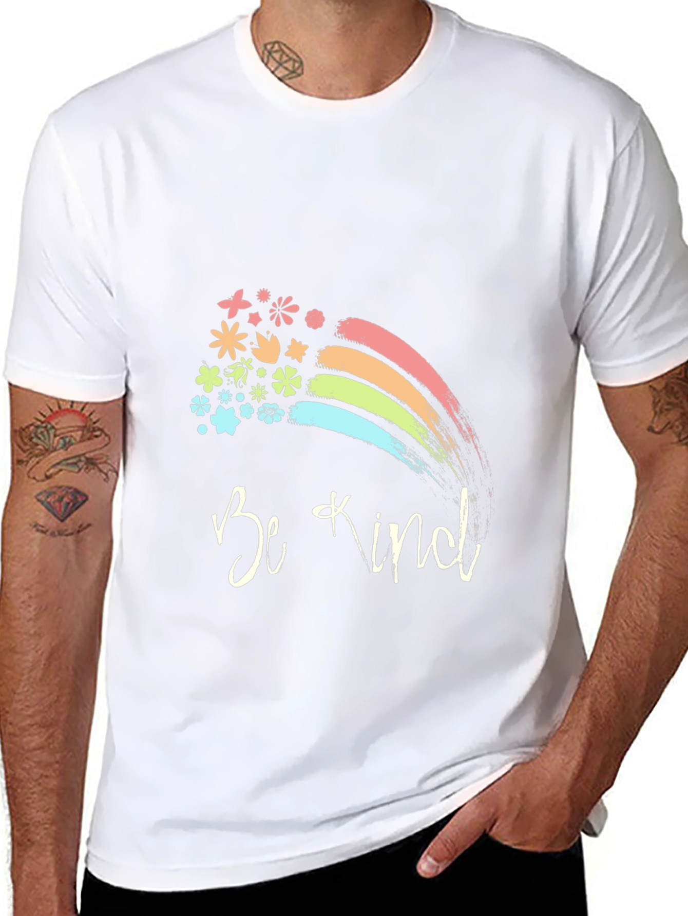 Be Kind Rainbow Floral T-Shirt - Positive Vibes