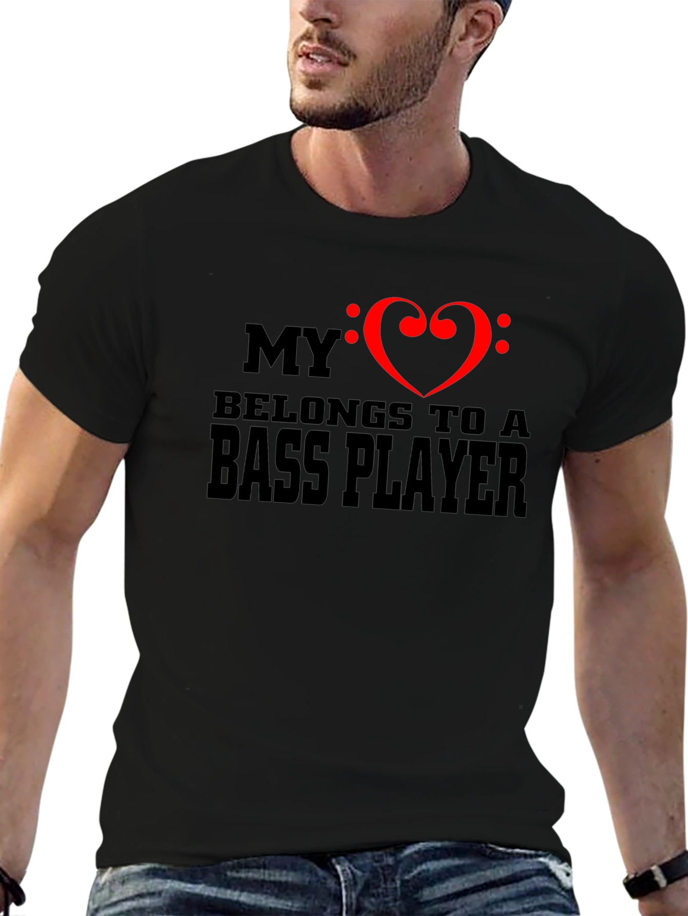 Bass Player Heart Graphic T-Shirt