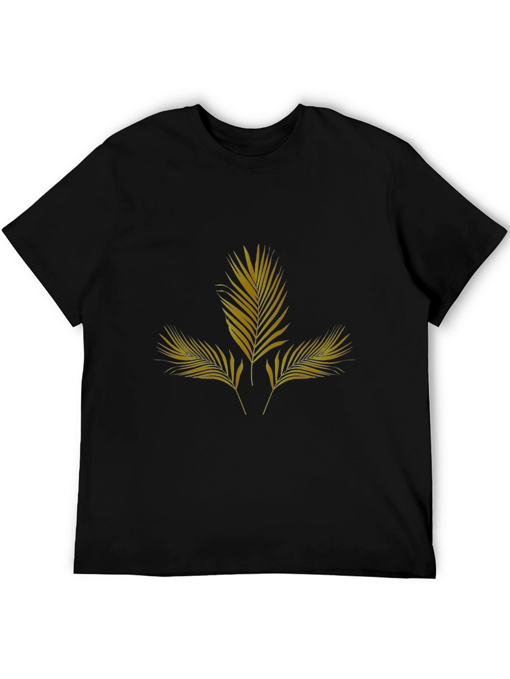 Mens Black T-Shirt with Gold Palm Leaf Design